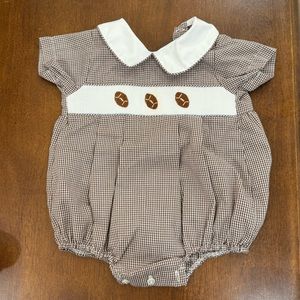 Repost: Edgehill Collection Boys Smocked Football Bubble Romper